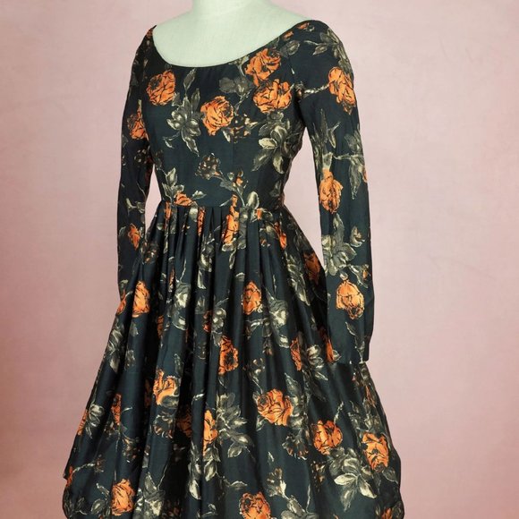 Vintage 50s 60s Autumn Print Floral Dress S - Picture 4 of 13